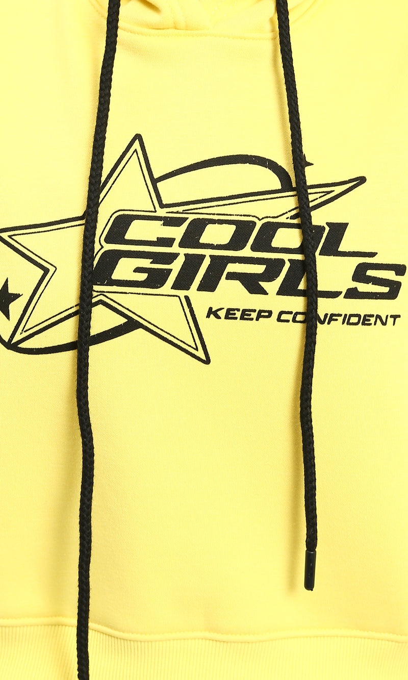 R215627 - Slip On Printed Short Hoodie - Yellow
