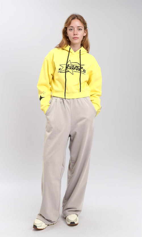 R215627 - Slip On Printed Short Hoodie - Yellow