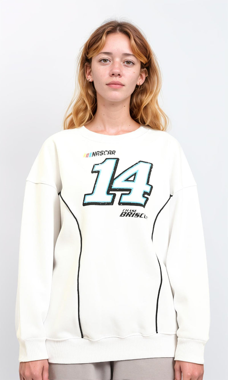 R215628 - Long Sleeve Printed Crew Sweatshirt - White