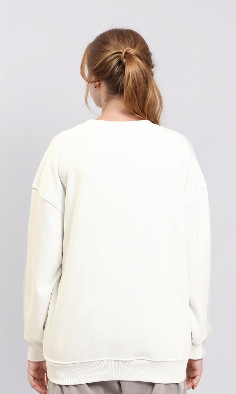 R215628 - Long Sleeve Printed Crew Sweatshirt - White