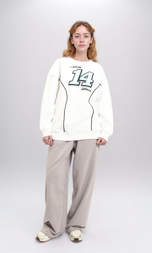 R215628 - Long Sleeve Printed Crew Sweatshirt - White