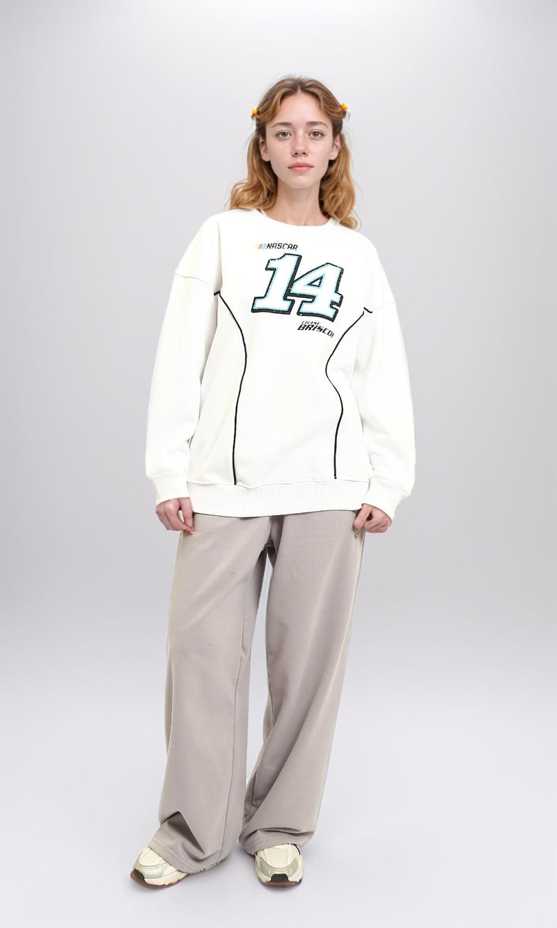 R215628 - Long Sleeve Printed Crew Sweatshirt - White