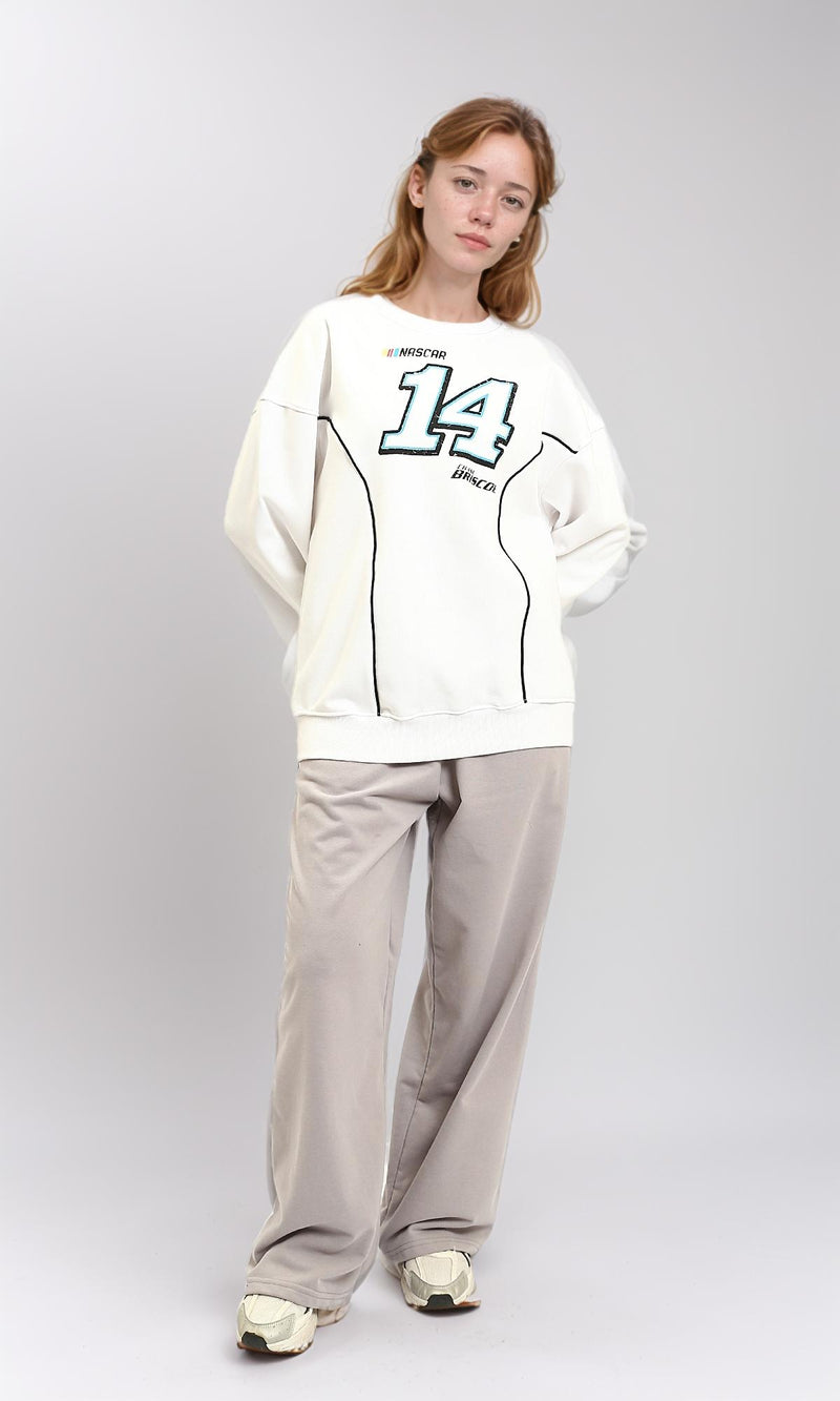 R215628 - Long Sleeve Printed Crew Sweatshirt - White