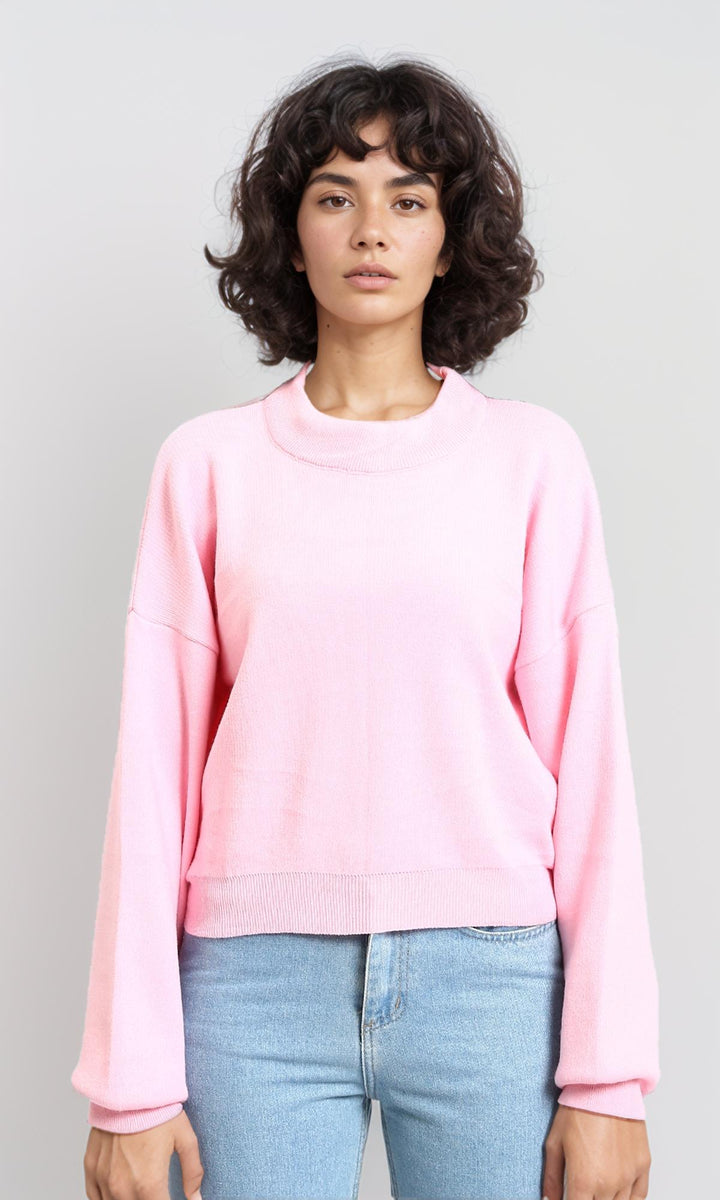 Crew Neck Long Sleeves Basic Sweater - Pink