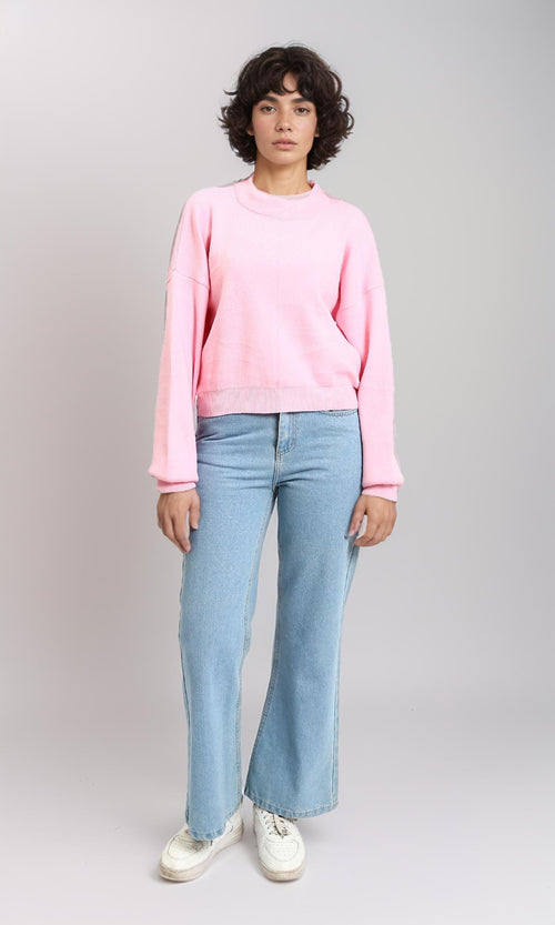 R215648 - Crew Neck Long Sleeves Basic Sweater - Pink