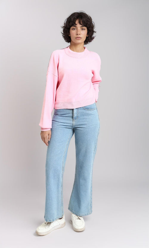R215648 - Crew Neck Long Sleeves Basic Sweater - Pink