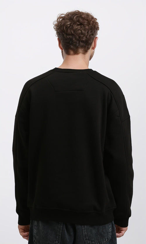 R215652 - Crew-Neck Sweatshirt with Patched Pockets Sleeve - Black