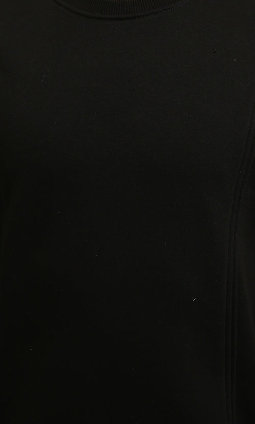R215652 - Crew-Neck Sweatshirt with Patched Pockets Sleeve - Black