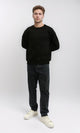 R215652 - Crew-Neck Sweatshirt with Patched Pockets Sleeve - Black