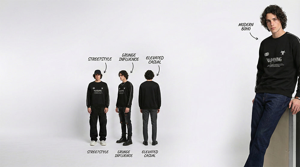 R215653 - Printed Casual Long Sleeves Sweatshirt - Black