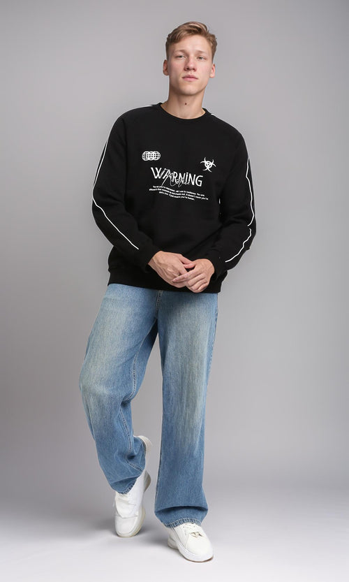 R215653 - Printed Casual Long Sleeves Sweatshirt - Black