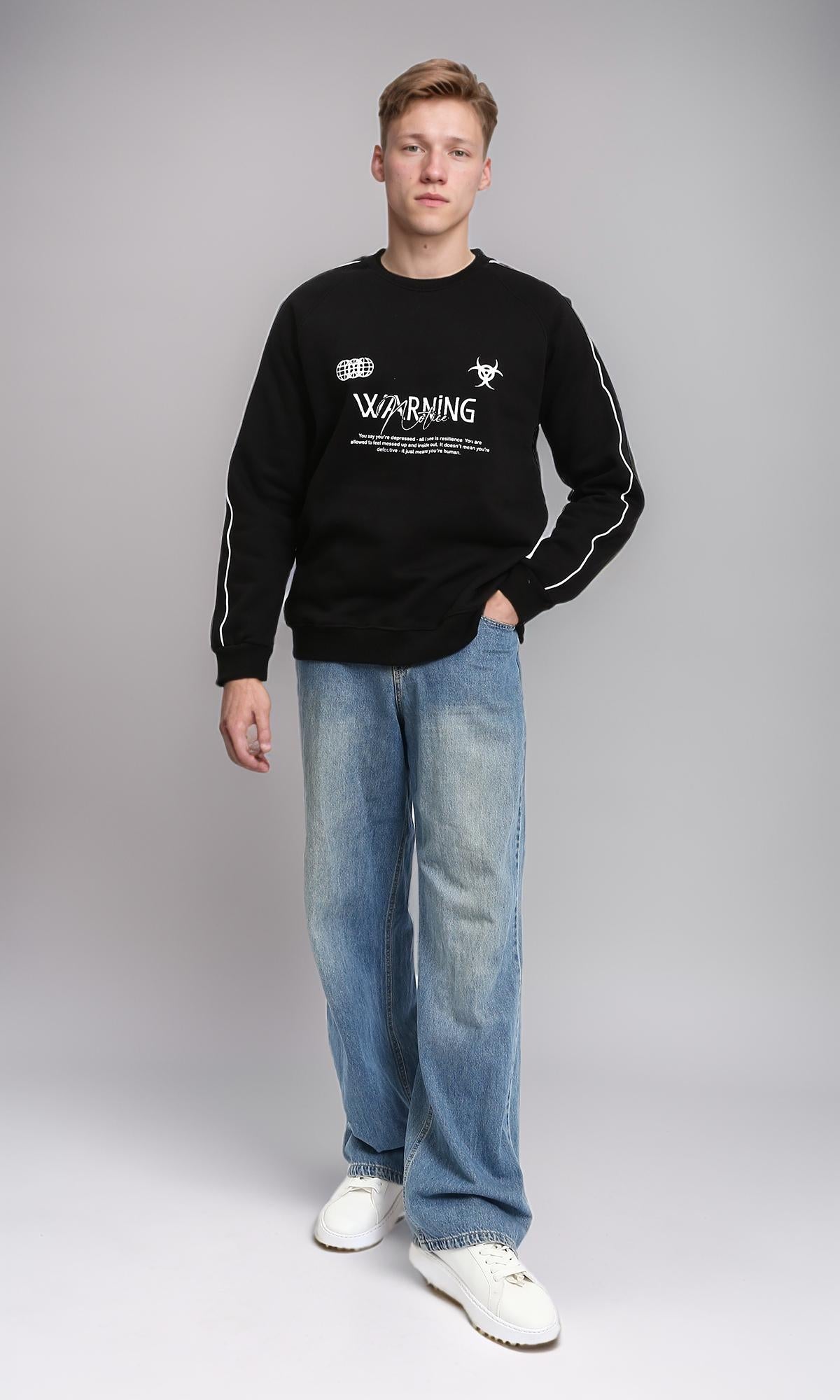 R215653 - Printed Casual Long Sleeves Sweatshirt - Black