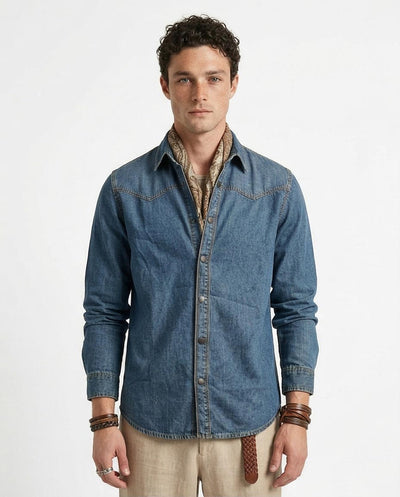 Ravin Men's Western-Yoke Slim-Fit Denim Shirt - Indigo Stone Wash - R215654