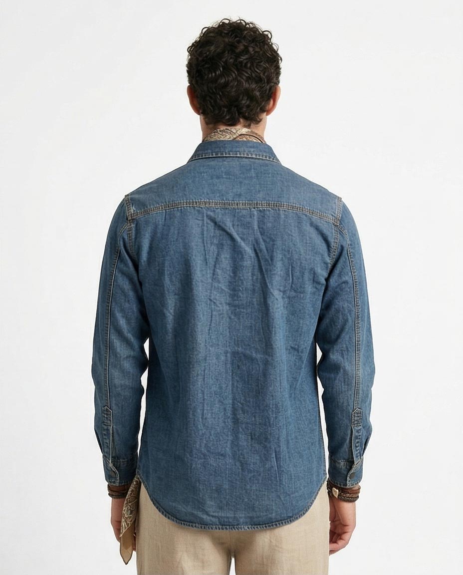 Ravin Men's Western-Yoke Slim-Fit Denim Shirt - Indigo Stone Wash - R215654
