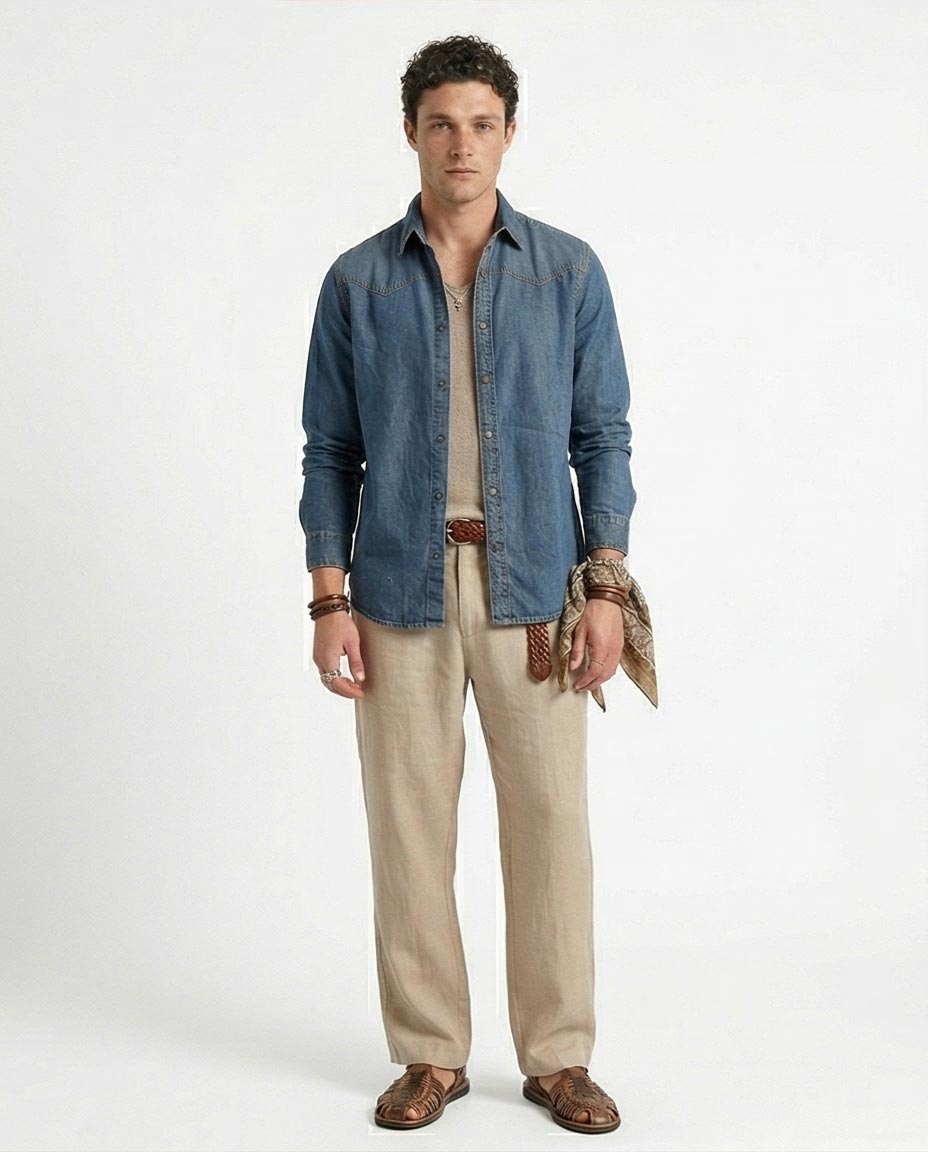 Ravin Men's Western-Yoke Slim-Fit Denim Shirt - Indigo Stone Wash - R215654