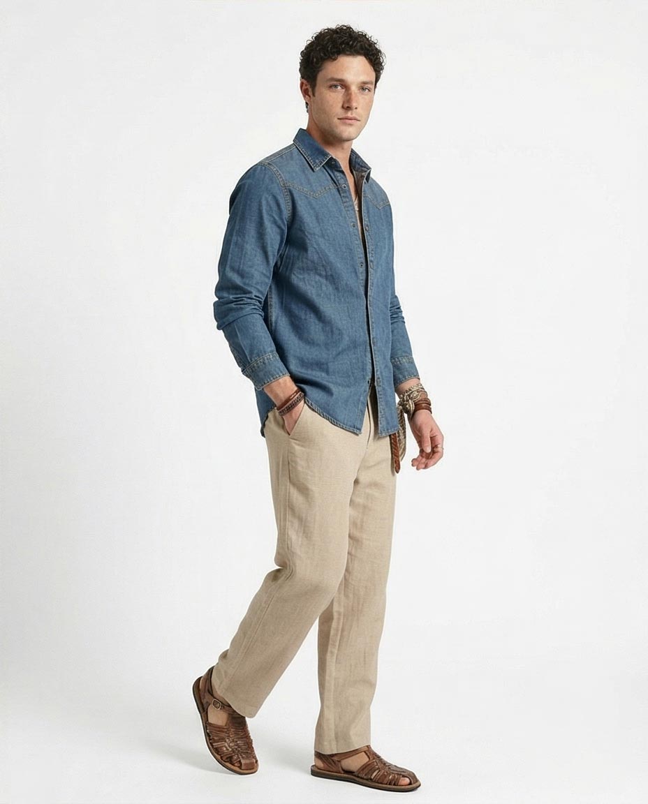 Ravin Men's Western-Yoke Slim-Fit Denim Shirt - Indigo Stone Wash - R215654