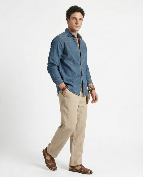 Ravin Men's Western-Yoke Slim-Fit Denim Shirt - Indigo Stone Wash - R215654