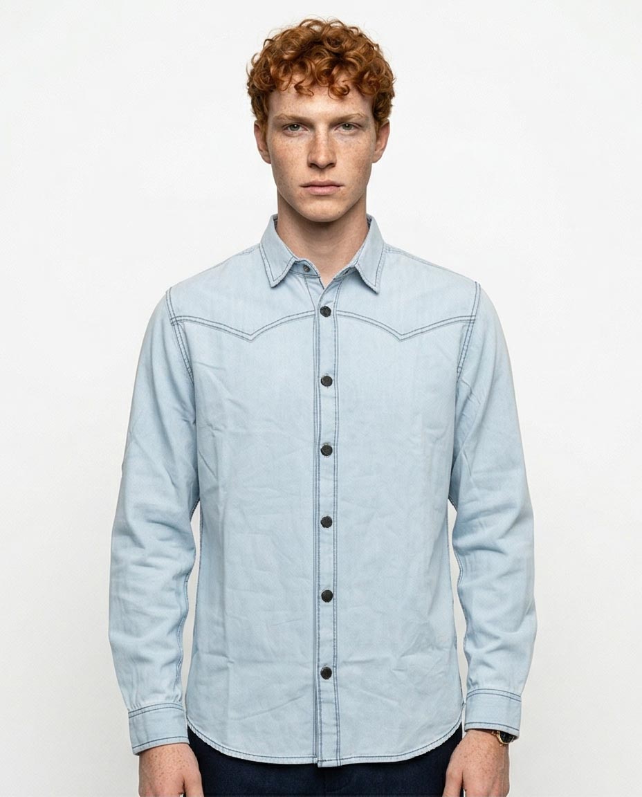 Ravin Light Wash Western-Yoke Denim Shirt – Elevated Street Edition - R215655