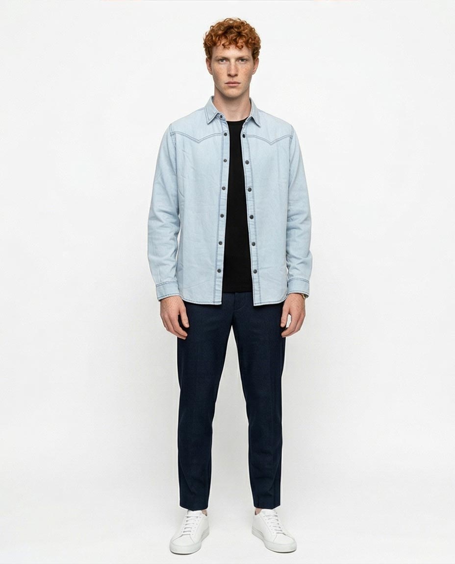 Ravin Light Wash Western-Yoke Denim Shirt – Elevated Street Edition - R215655
