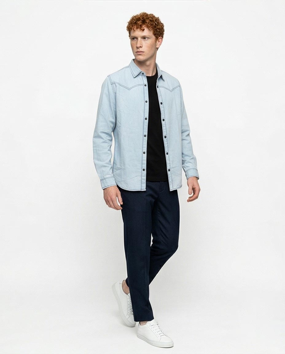 Ravin Light Wash Western-Yoke Denim Shirt – Elevated Street Edition - R215655