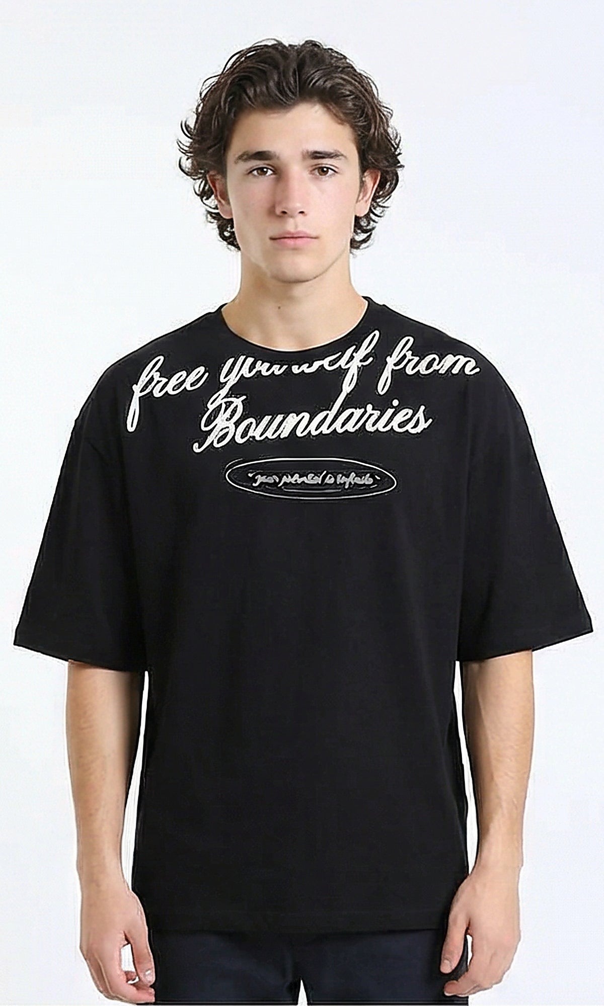 Printed Relaxed Elbow Sleeve Tee - Black
