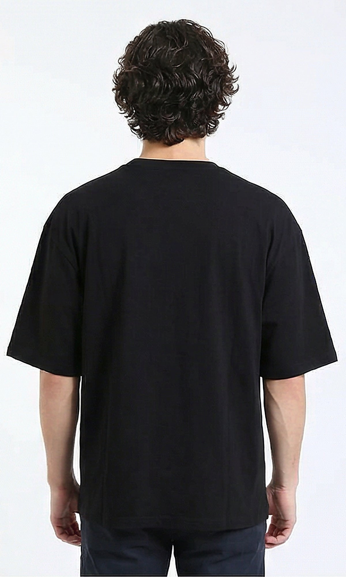 R215726 - Printed Relaxed Elbow Sleeve Tee - Black