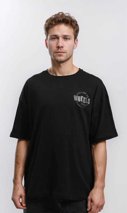 R215733 - Printed "Wheels" Elbow-Sleeve Tee - Black