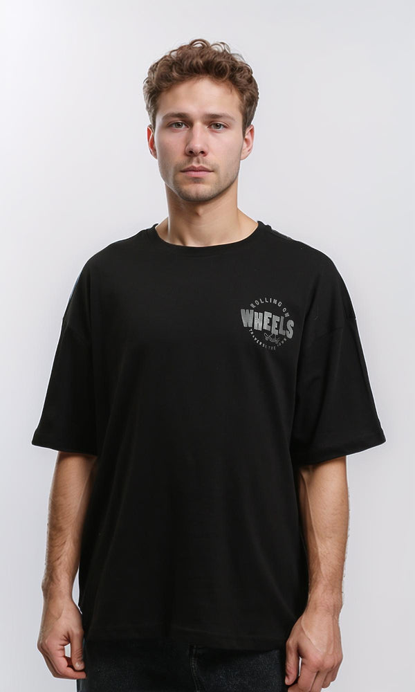 R215733 - Printed "Wheels" Elbow-Sleeve Tee - Black