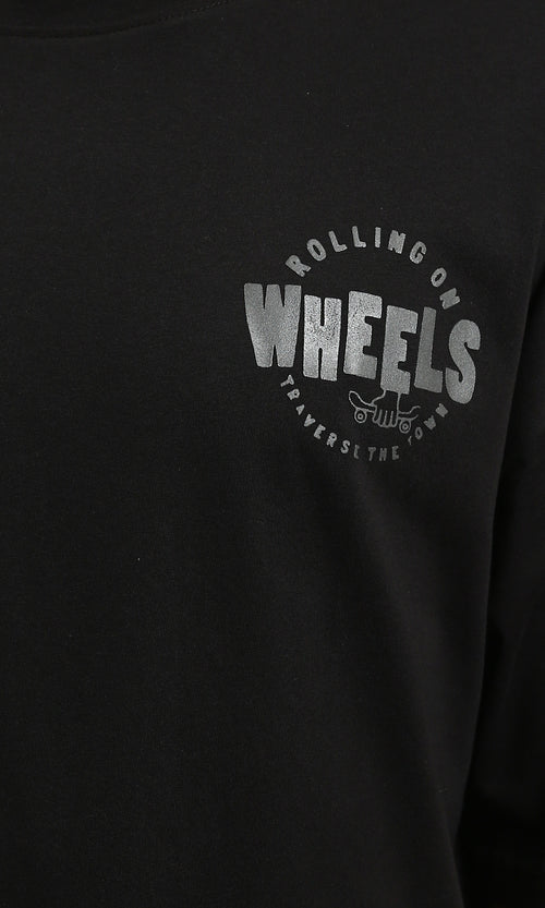 R215733 - Printed "Wheels" Elbow-Sleeve Tee - Black