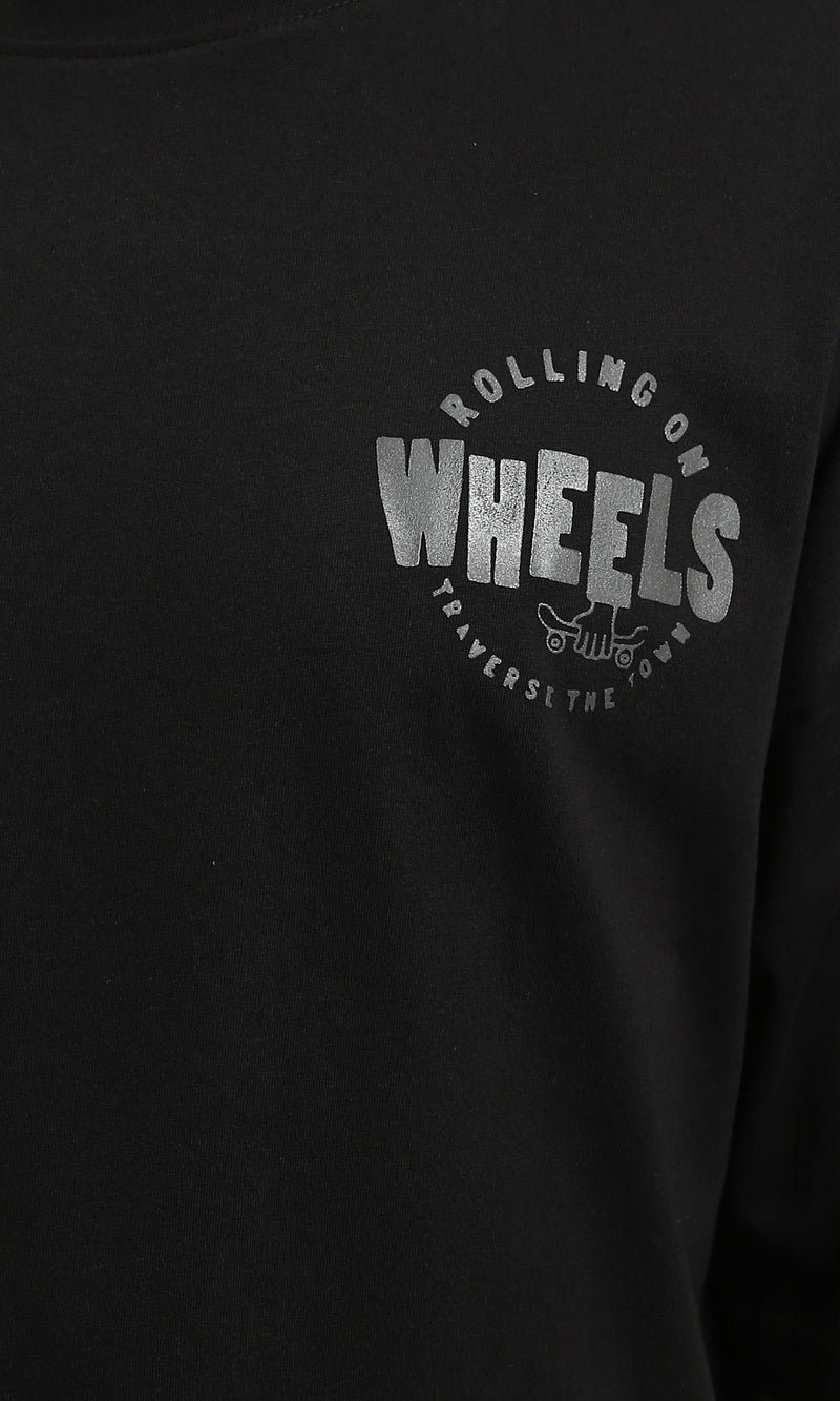 R215733 - Printed "Wheels" Elbow-Sleeve Tee - Black