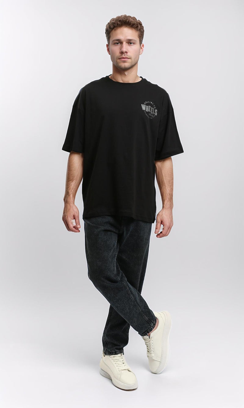 R215733 - Printed "Wheels" Elbow-Sleeve Tee - Black