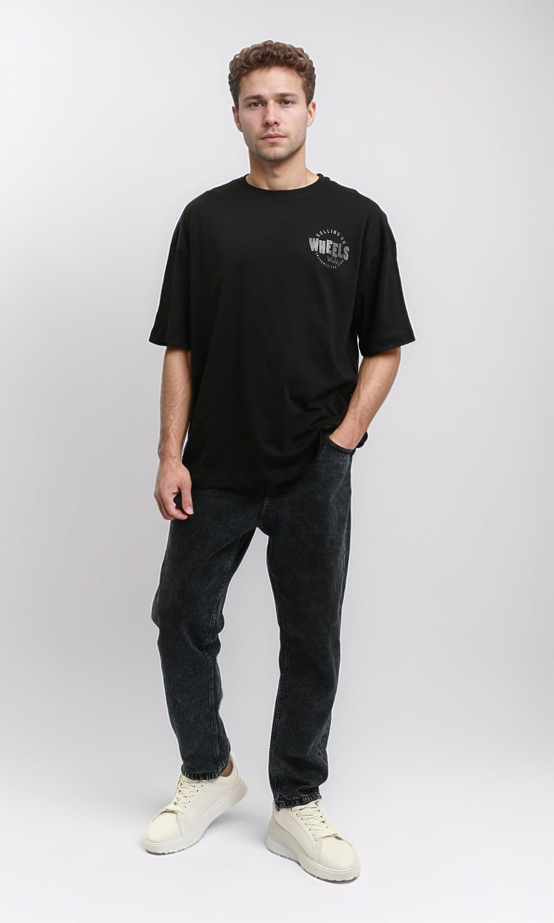R215733 - Printed "Wheels" Elbow-Sleeve Tee - Black