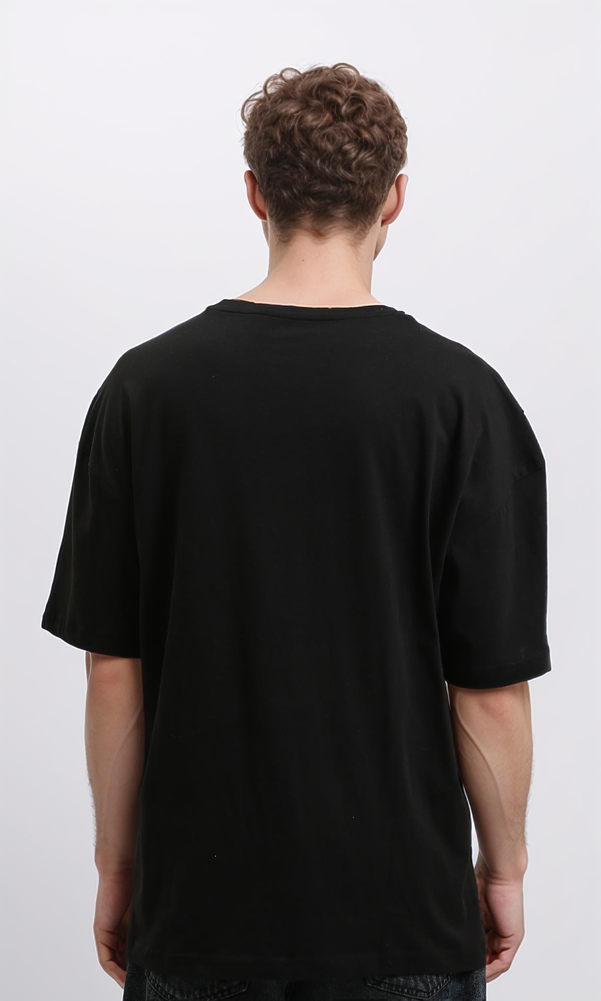 R215735 - Crew Neck Elbow-Sleeve Printed Tee - Black