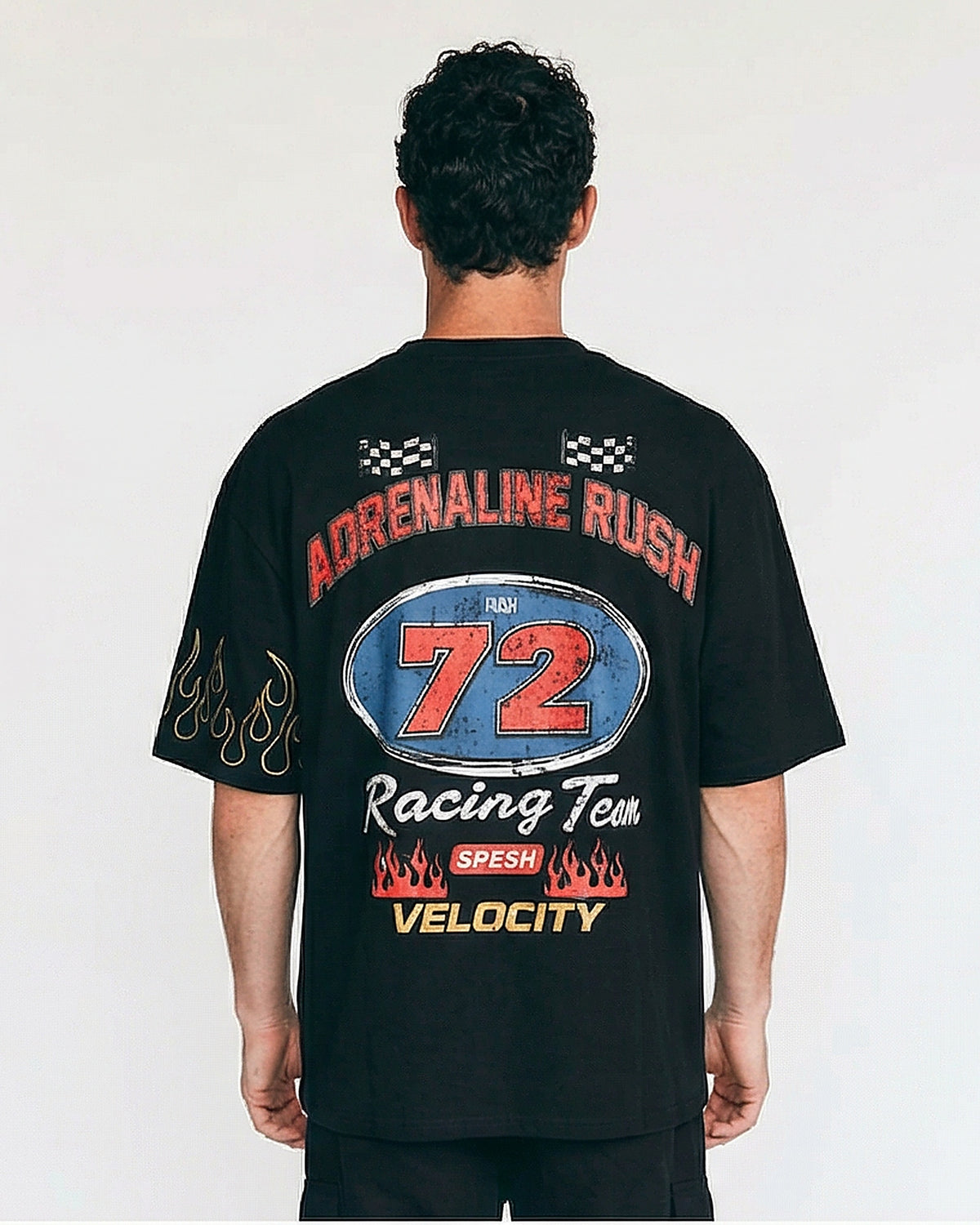 Black Adrenaline Rush Racing Team Oversized T-Shirt - R215736