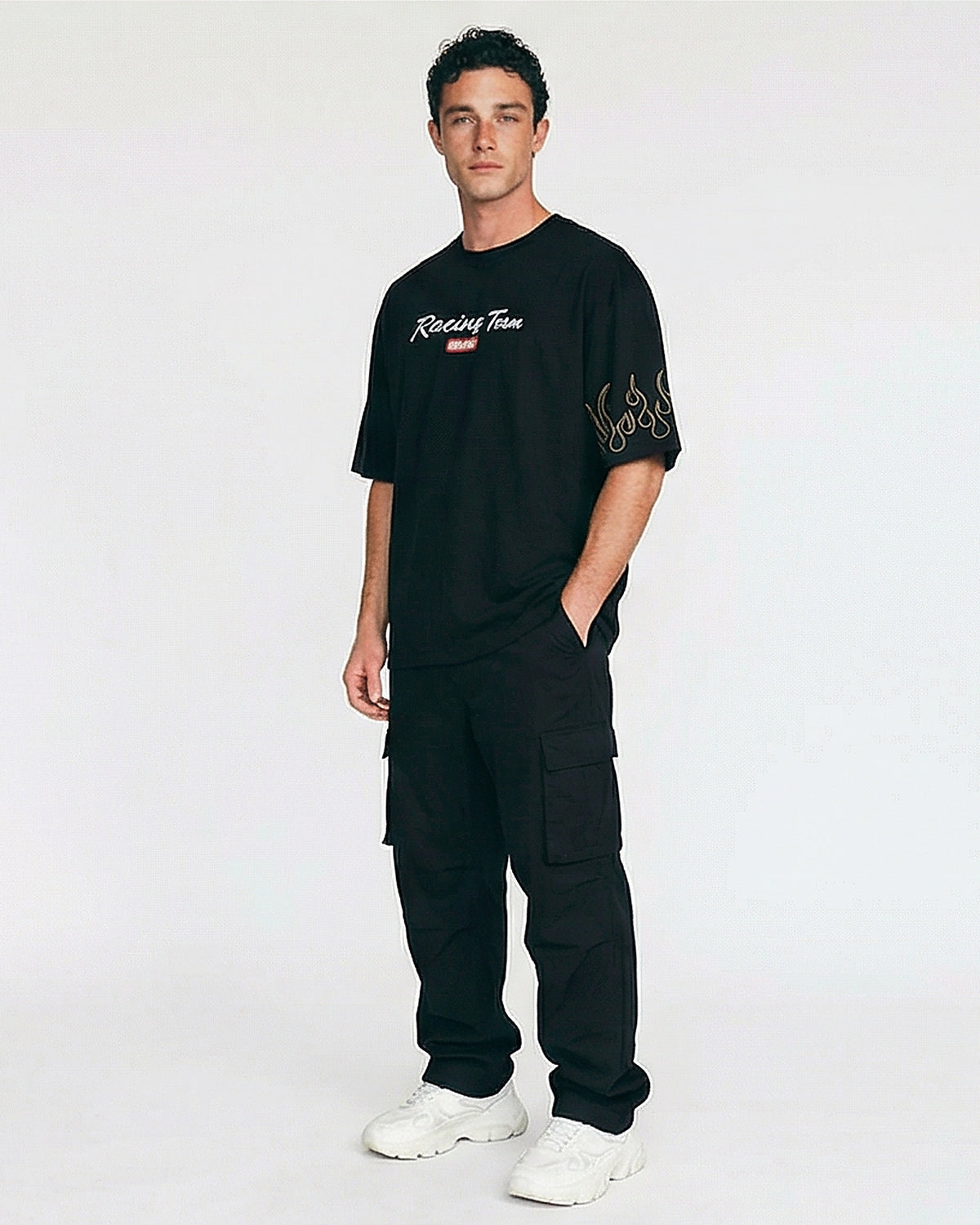 Black Adrenaline Rush Racing Team Oversized T-Shirt - R215736