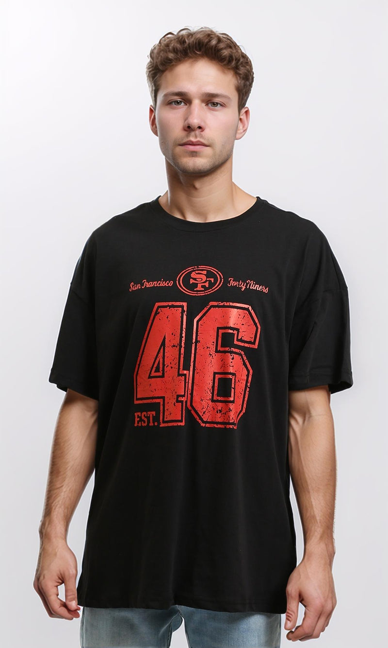 R215738 - Crew Neck Tee with Front Print - Black