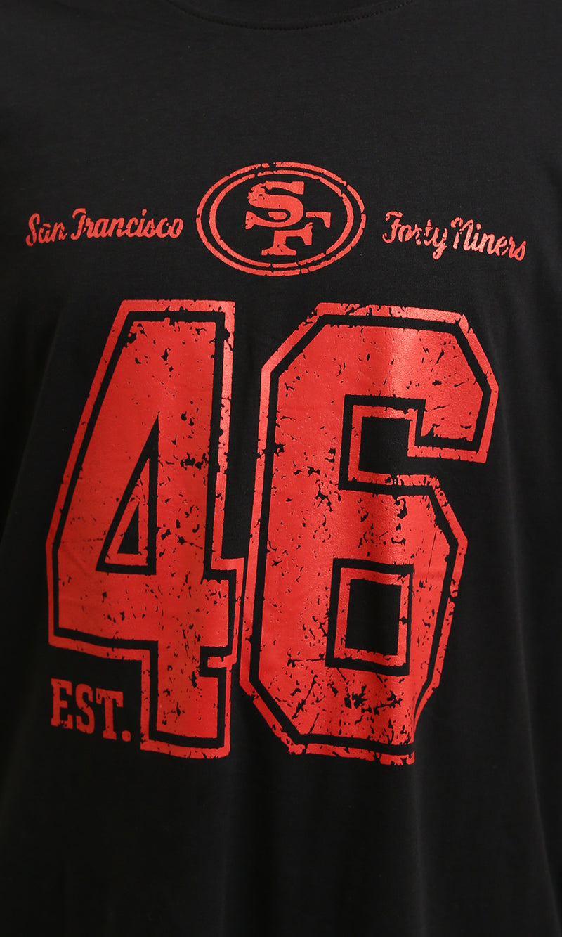 R215738 - Crew Neck Tee with Front Print - Black