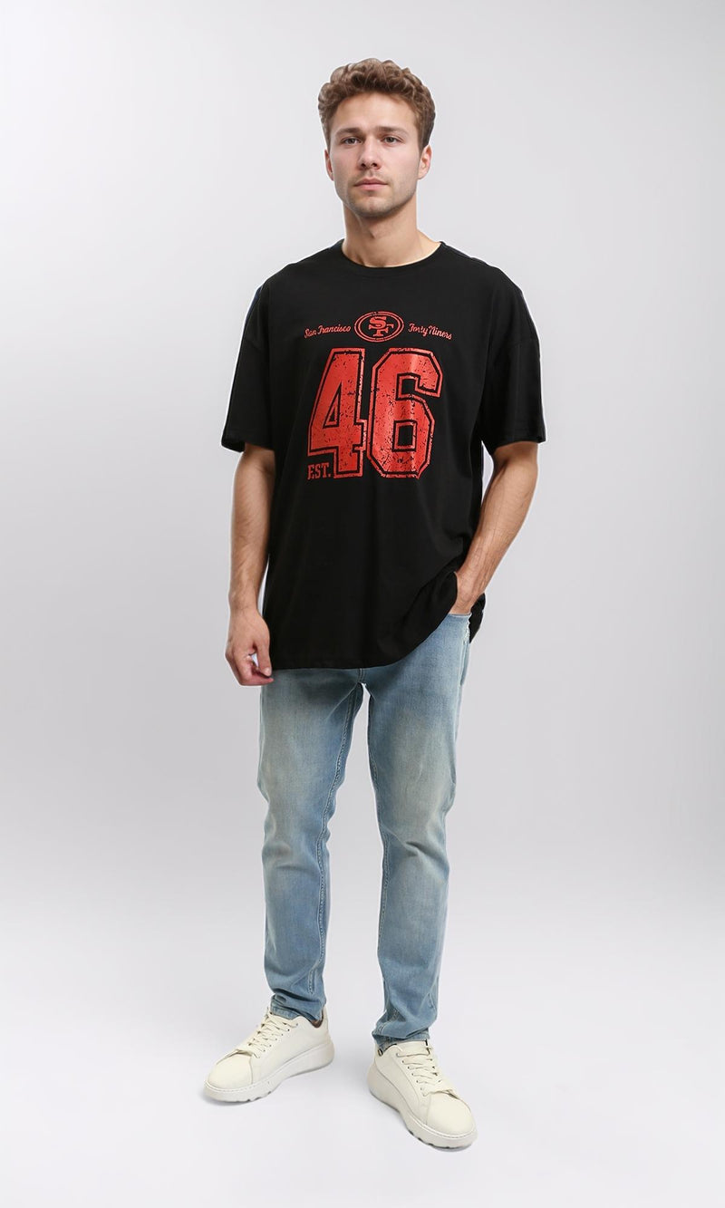 R215738 - Crew Neck Tee with Front Print - Black