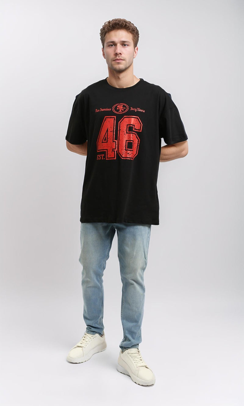 R215738 - Crew Neck Tee with Front Print - Black