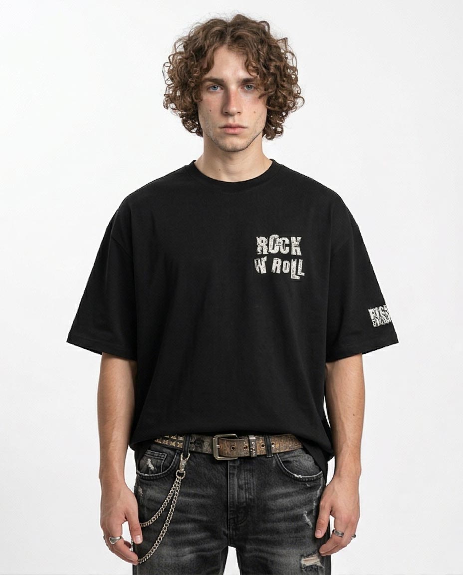 Duck Rock Punk-Art Oversized Tee in Midnight Black R215748