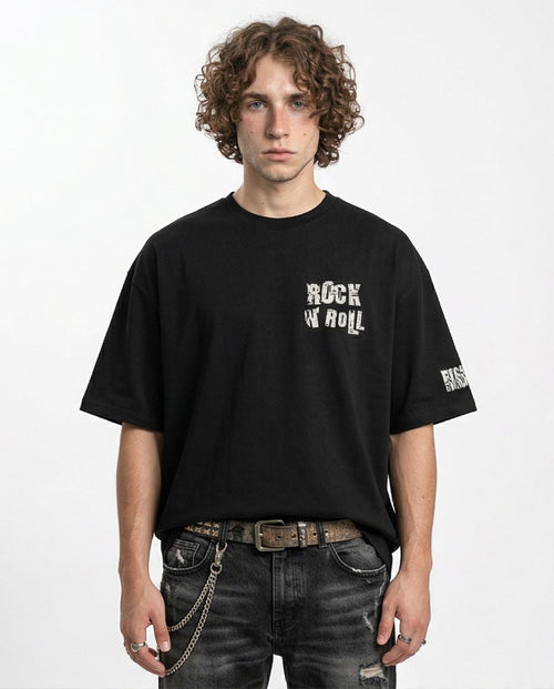 Duck Rock Punk-Art Oversized Tee in Midnight Black R215748