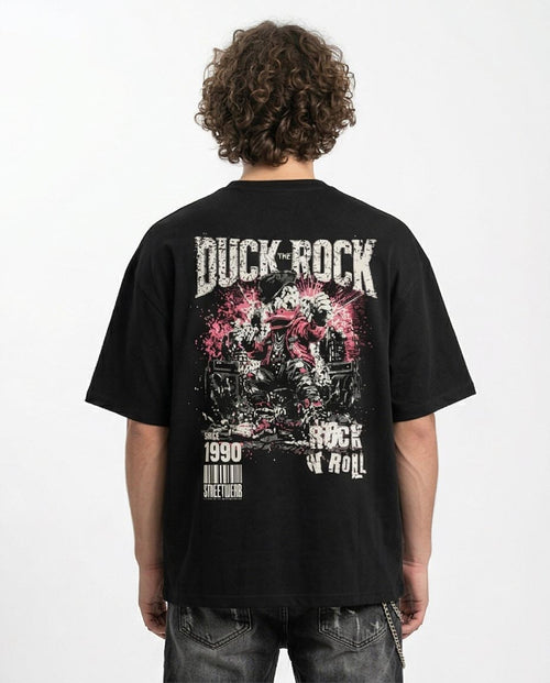 Duck Rock Punk-Art Oversized Tee in Midnight Black R215748