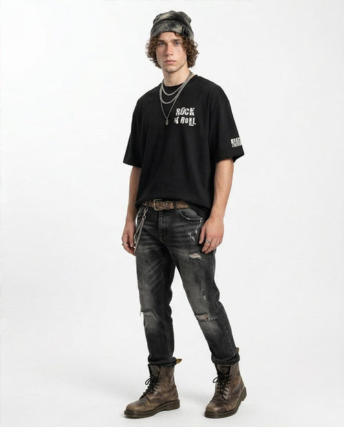 Duck Rock Punk-Art Oversized Tee in Midnight Black R215748