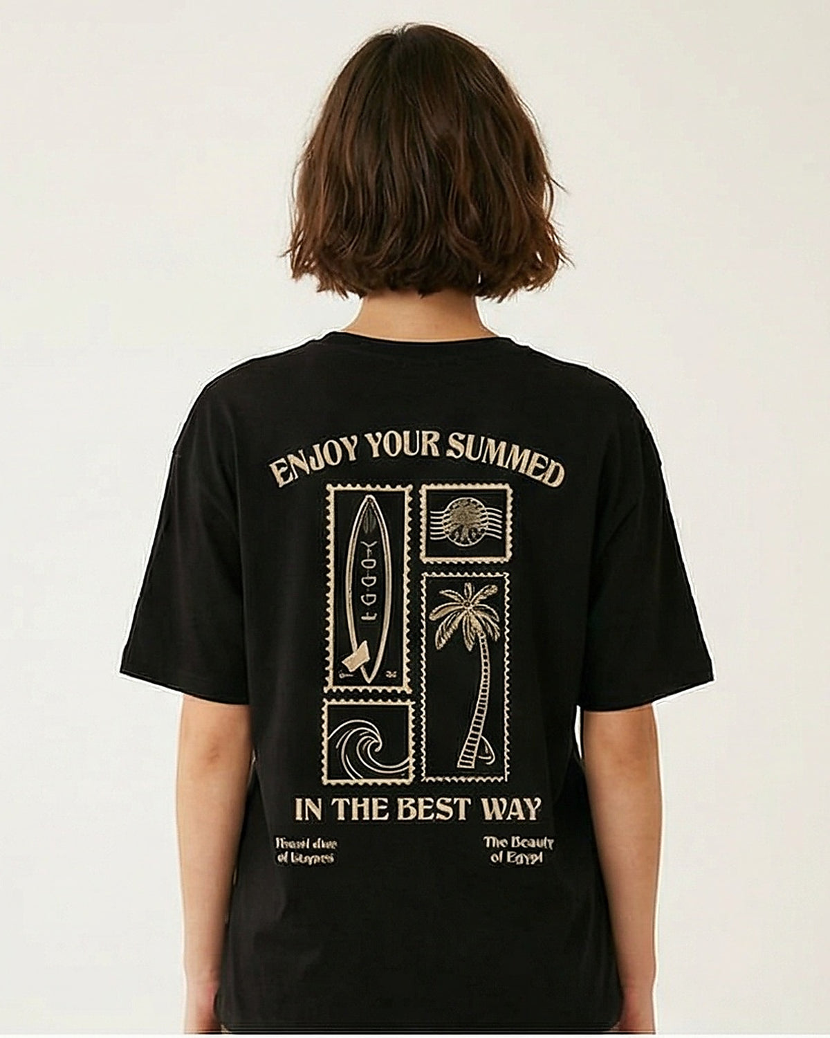 R215759 - "The Beauty of Egypt" Elbow Sleeve Tee - Black