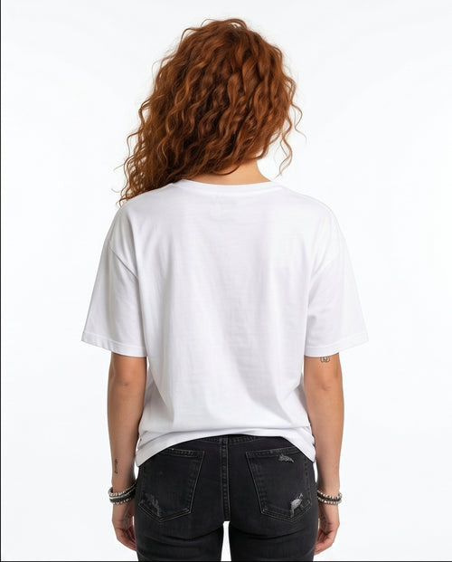 White Oversized Graphic Print Crew Neck Tee - R215763
