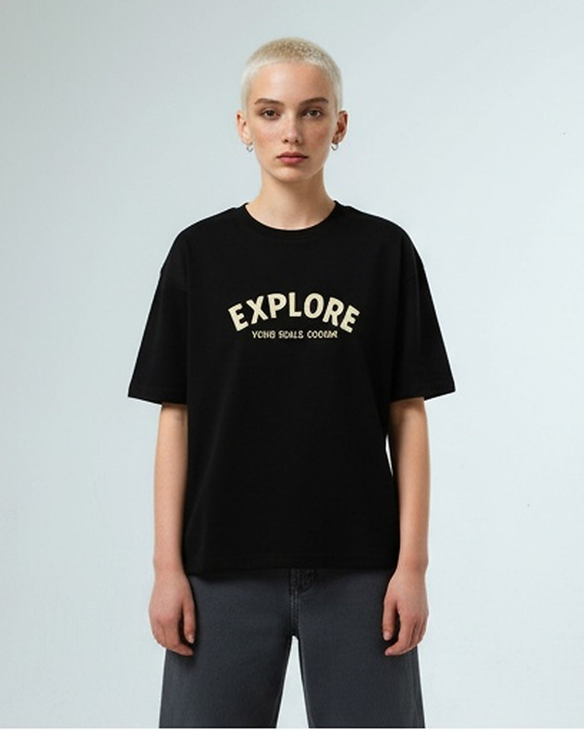 Relaxed Fit Tee with Front & Back Print Tee - Black
