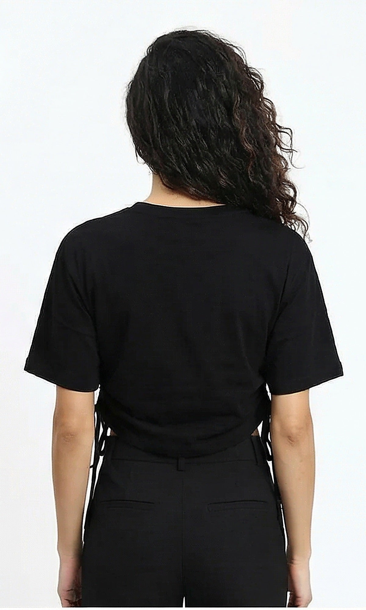 Women's Side-Tie Graphic Crop T-Shirt - Black - R215776