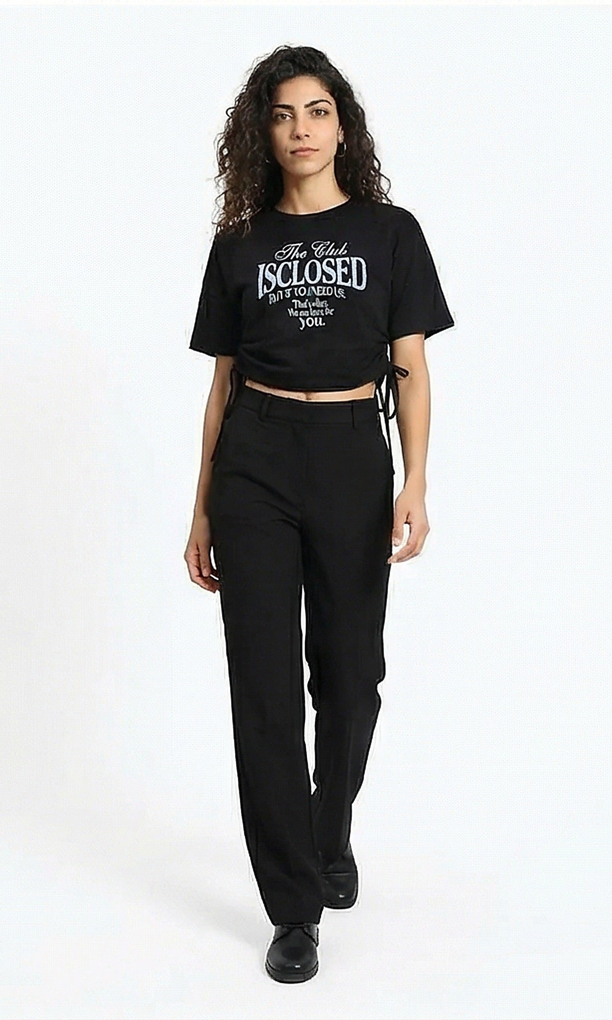 Women's Side-Tie Graphic Crop T-Shirt - Black - R215776