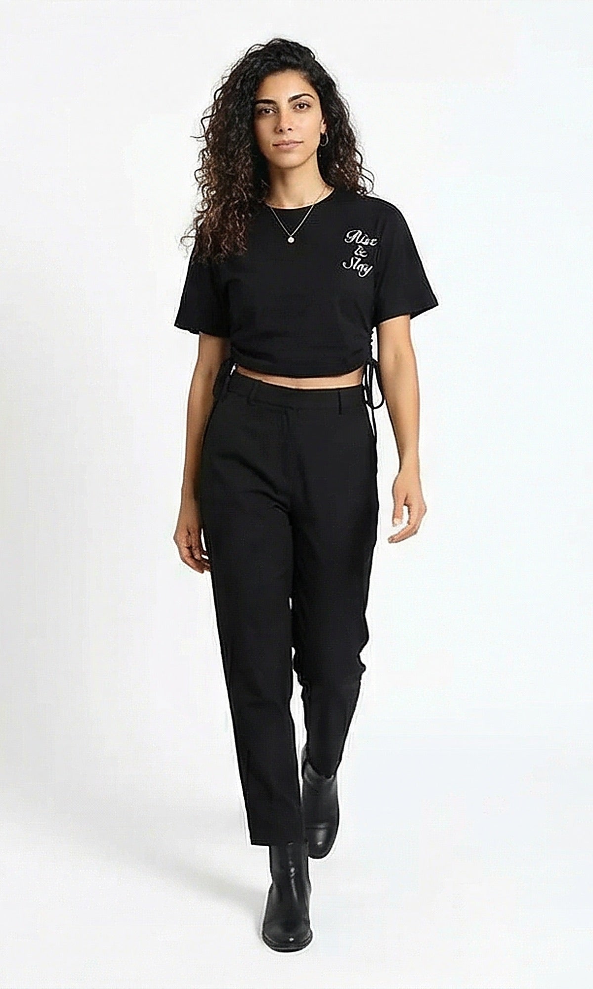 Black Rise & Slay Side-Cinch Cropped Tee - R215777