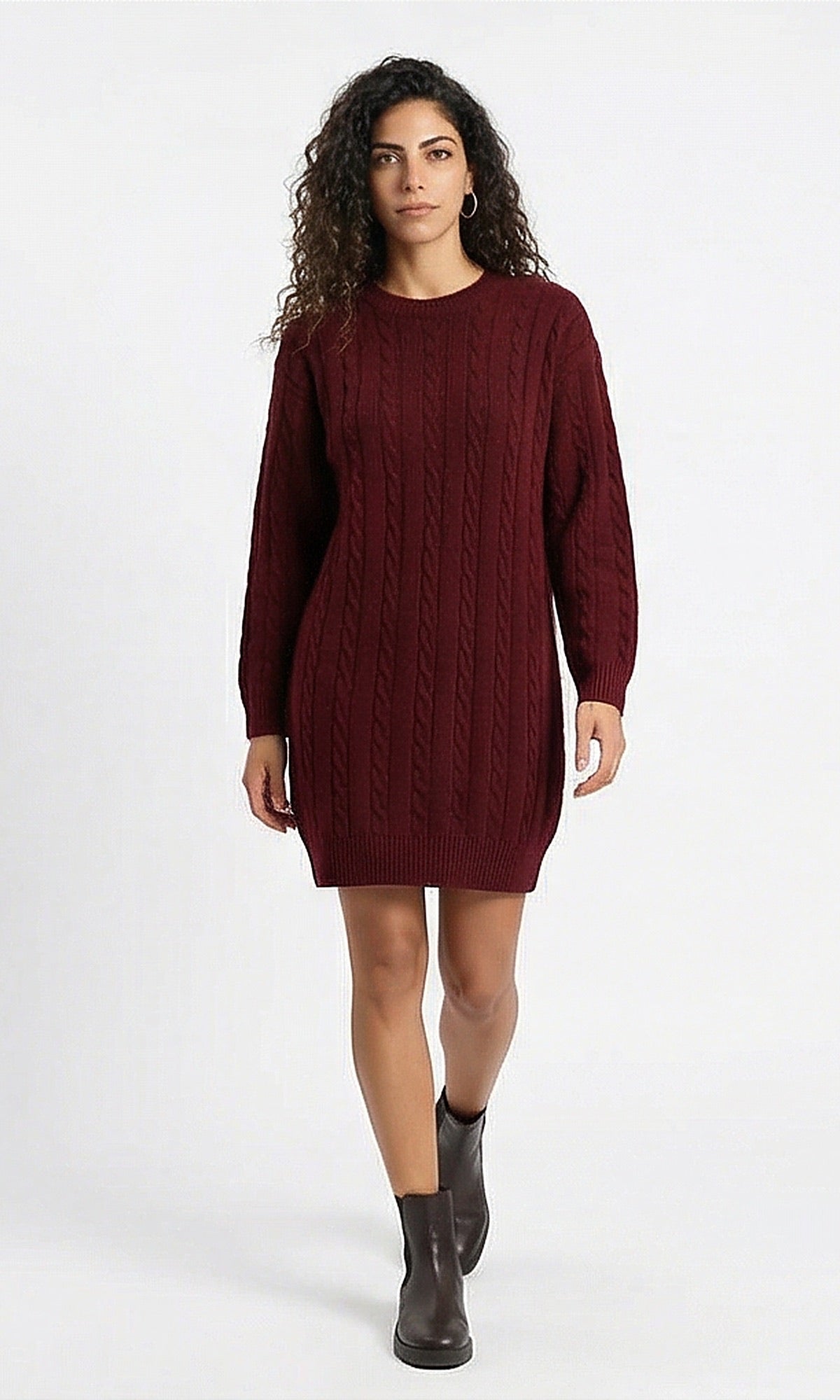 Burgundy Cable-Knit Sweater Dress | Women's Trendy Knitwear | Ravin  RAVIN